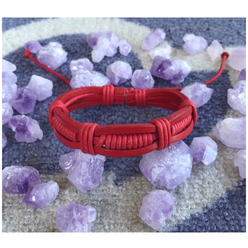 Handmade Red Leather Braid Hemp Bracelet